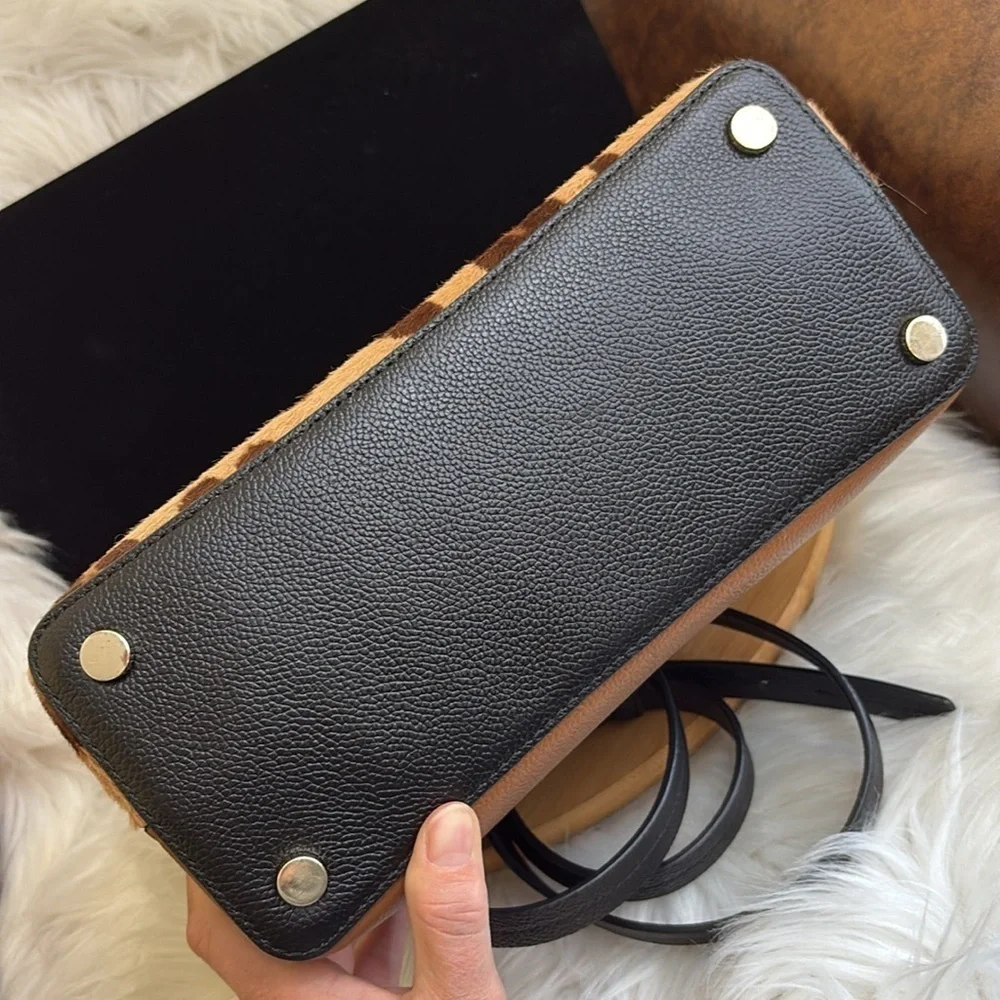 Kate Spade Margaux Medium Caviar Leather Leopard Calf Hair Crossbody Satchel Bag